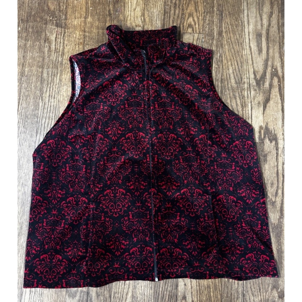 Woman Within‎ Vest Large Black Black/red Full Zip With Pockets